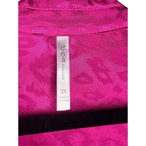 DNA Couture Women’s Plus 3X Leopard Print Hot Pink Satin Blouse - Picture 4 of 6